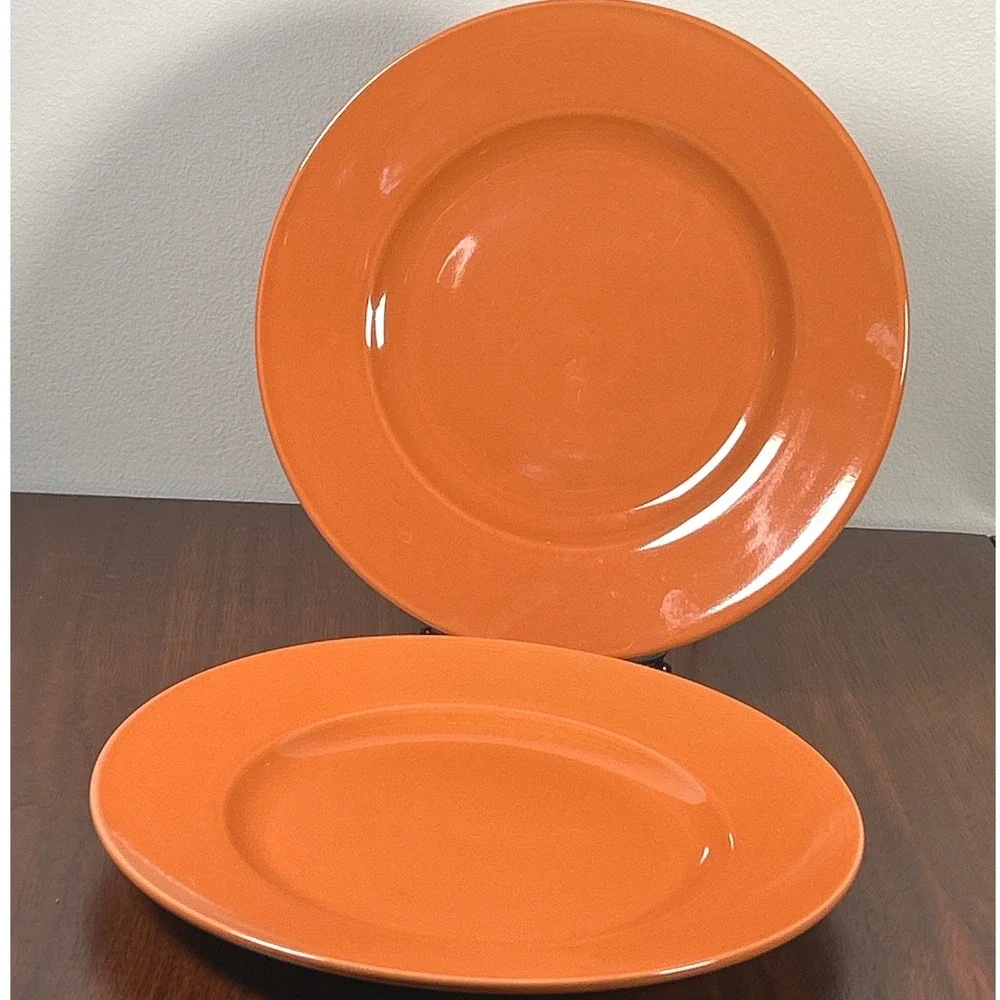 Studio 33 Orange Terracotta Dinner Plates Glossy Ceramic Round 10.25